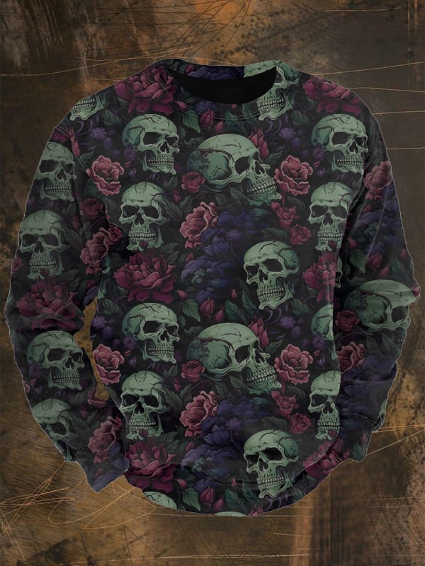 Men's Vintage Skull Print Long Sleeve Sweatshirt