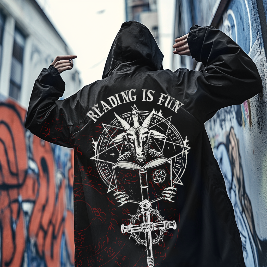 Men's Satanic Devil Goat "Reading Is Fun" Casual Hooded Jacket
