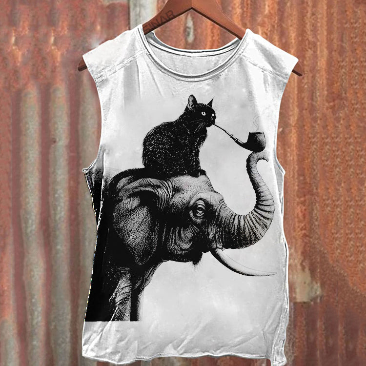 Unisex Vintage Cat and Elephant Tank Top