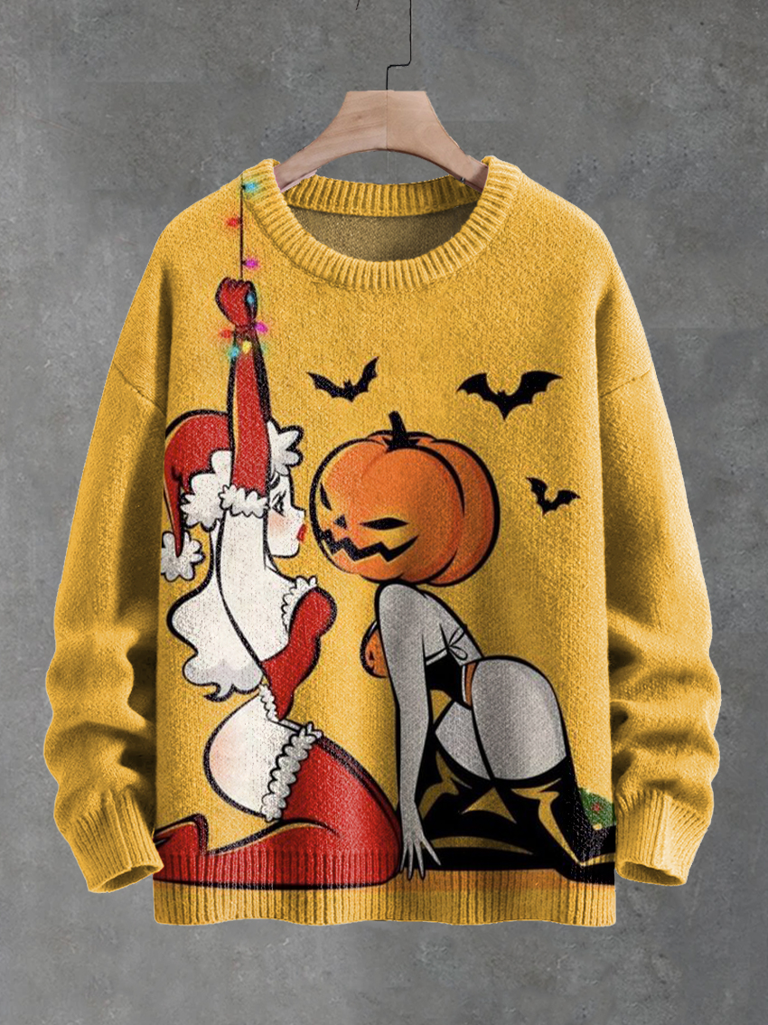 Halloween Beauty Print Knit Pullover Sweater