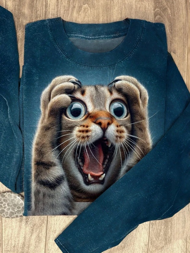 OMG Funny Cat Art Print Casual Short Sleeve T-Shirt