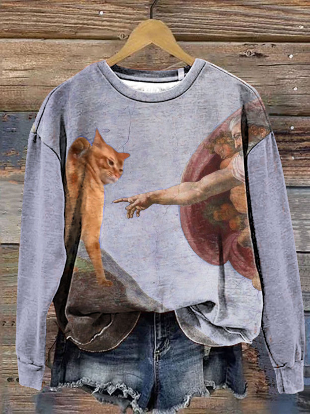 Vintage Funny Cat Art Print Casual  Sweatshirt
