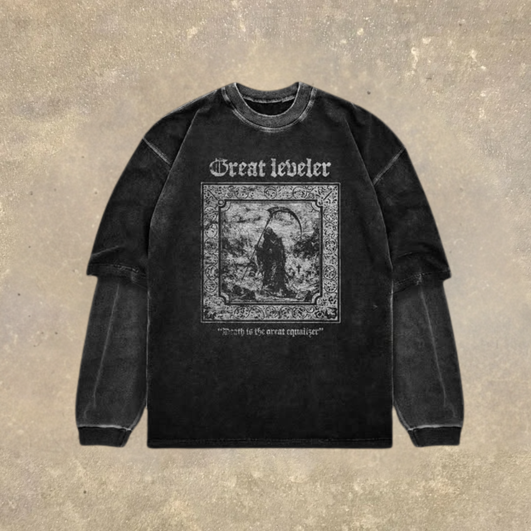 Men's Fake Two Dark Style Print Long Sleeve T-Shirt