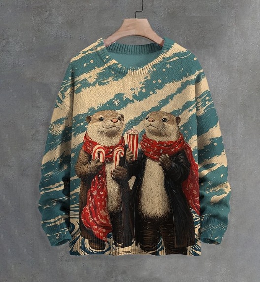 Two otters Printed Long-Sleeved Sweater