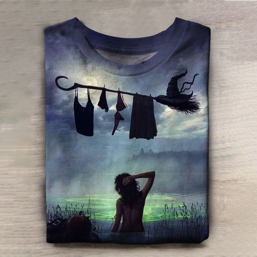 Funny Witch Print Casual Short Sleeve Top
