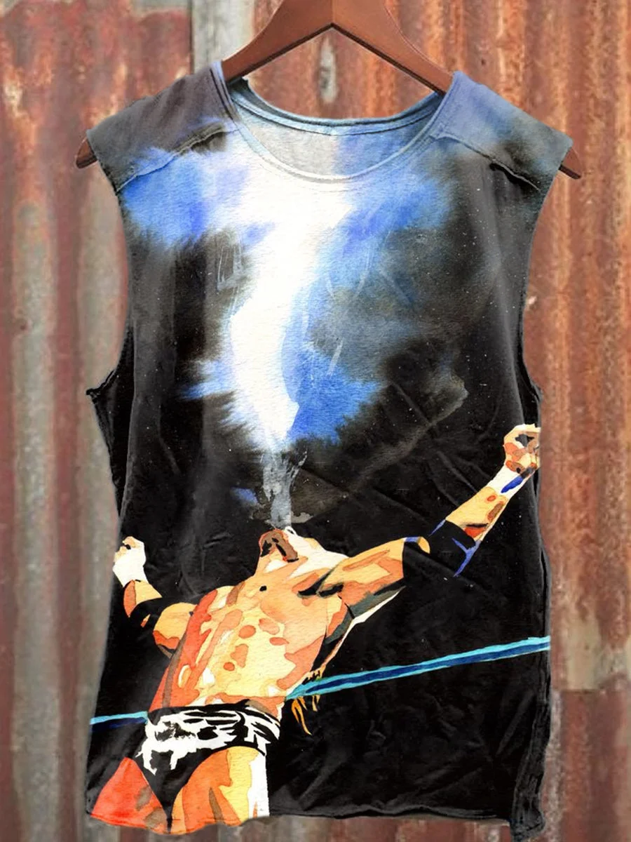 Unisex Retro Wrestling Art Illustration Printed Casual Tank Top