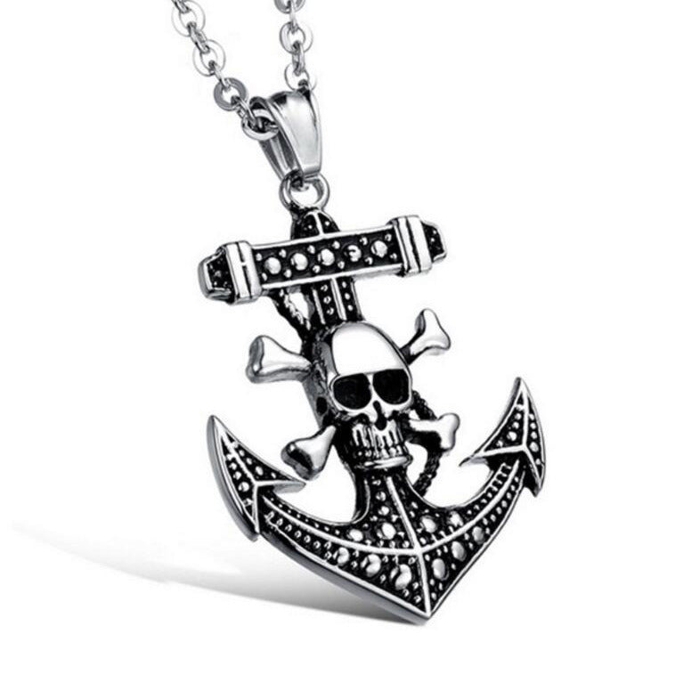 Men's One Piece skull anchor pendant necklace
