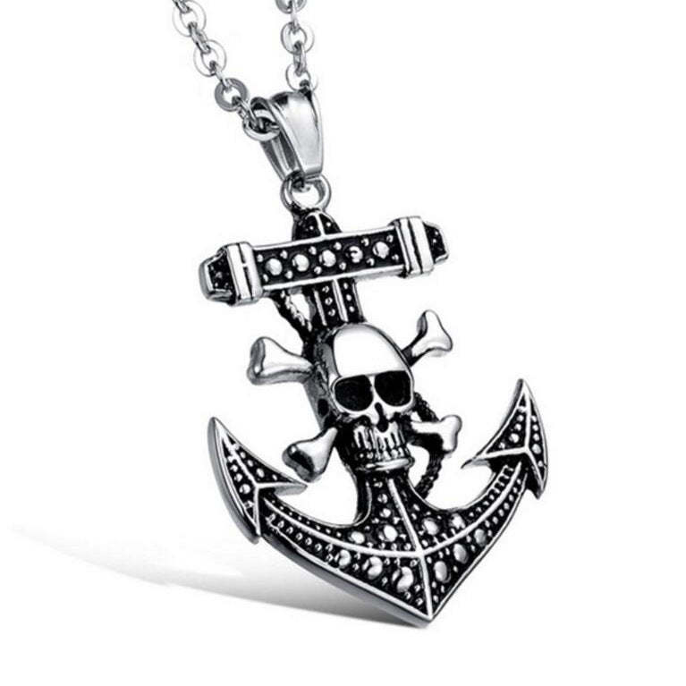 Men's One Piece skull anchor pendant necklace