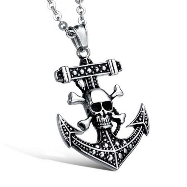 Men's One Piece skull anchor pendant necklace