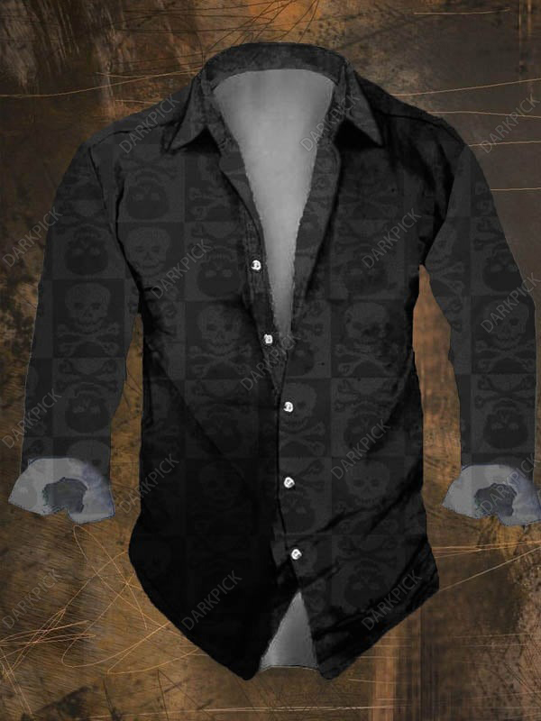 Dark Retro Skull Print Long Sleeve Shirt