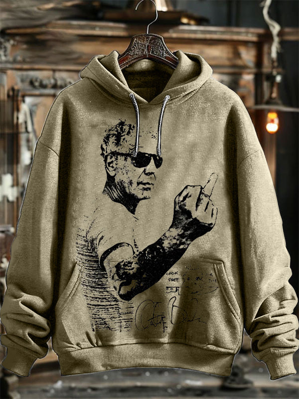 Fashionable Unisex Men's Hooded Sweatshirt with Vertical Middle Finger Pattern