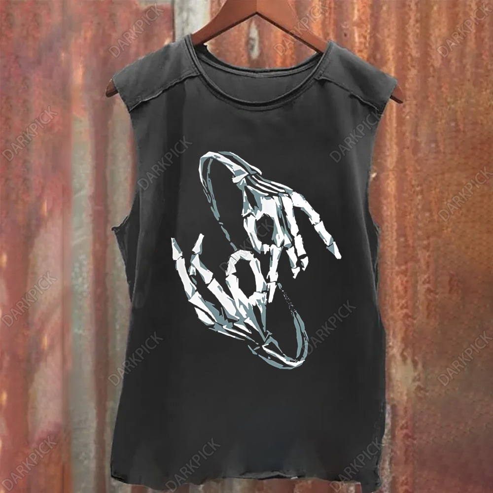 Unisex Vintage Washed Hand Skeleton Korn Tank Top