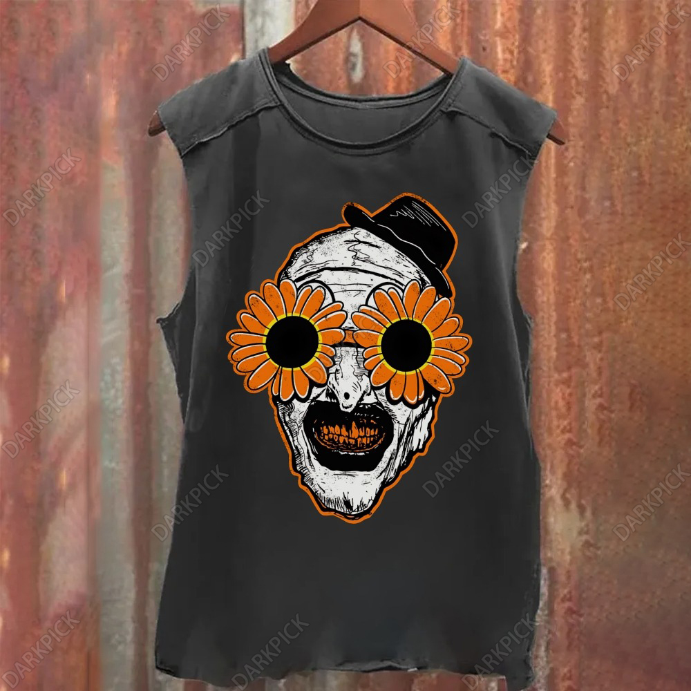 Unisex Vintage Washed Terrifier Sunflower Glasses Clown Tank Top