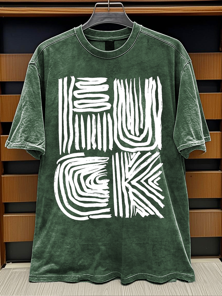 Fuck Print Retro Distressed Washed Cotton T-shirt