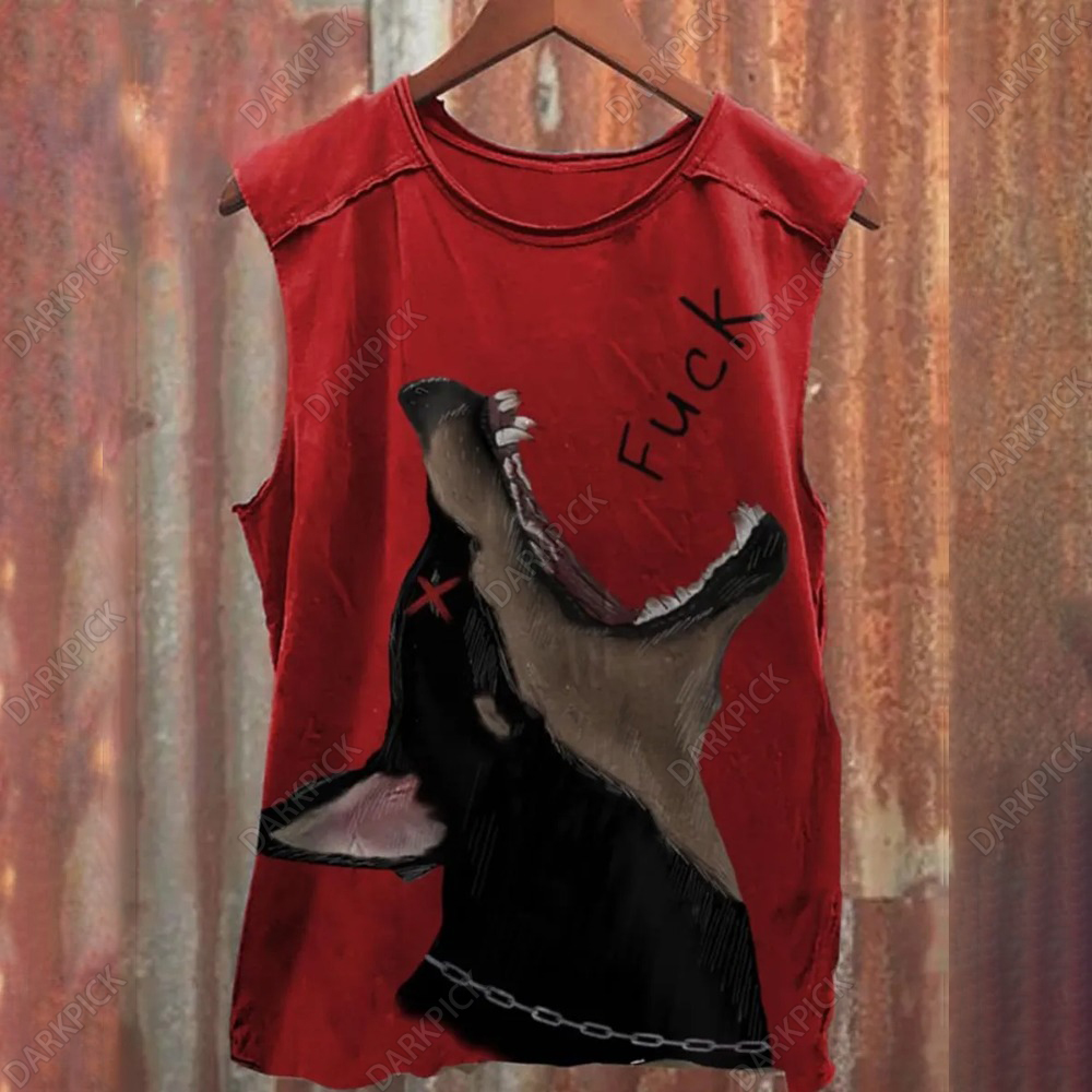 Unisex Black Dog Fuck Print 100% Cotton Casual Tank Top