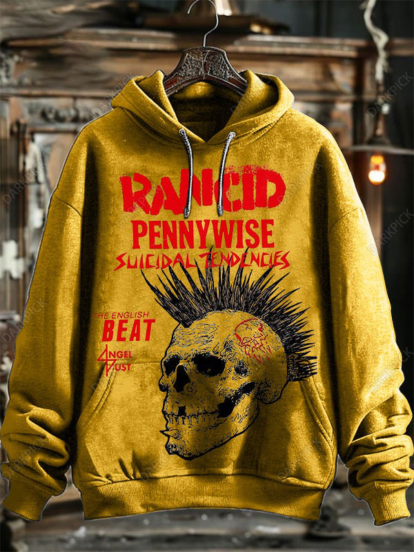 Fashionable Neutral Skull Graffiti Print Pattern Hooded Sweatshirt