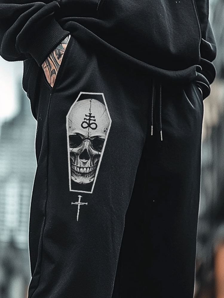 Art Print Track Pants Satanic Dark Cross Skull Totem Unisex Casual Sweatpants