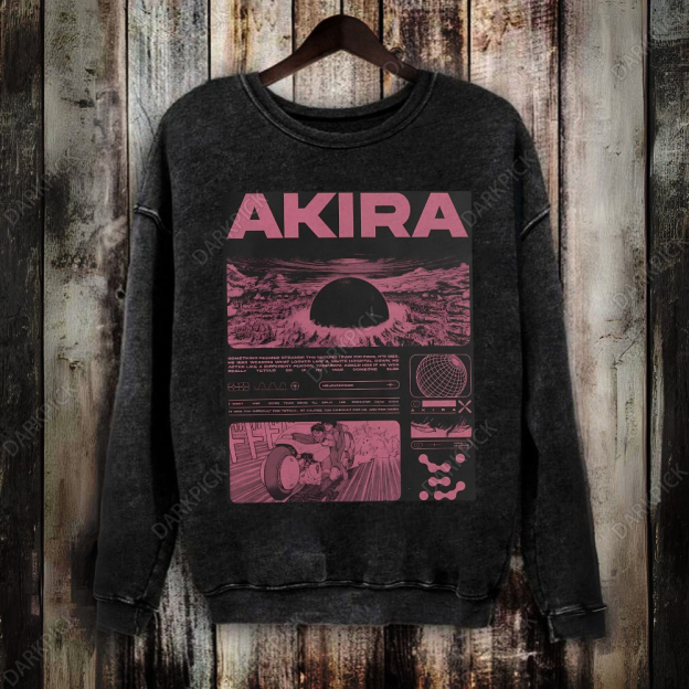 Unisex Vintage Washed Akira Art Graphic Sweatshirt
