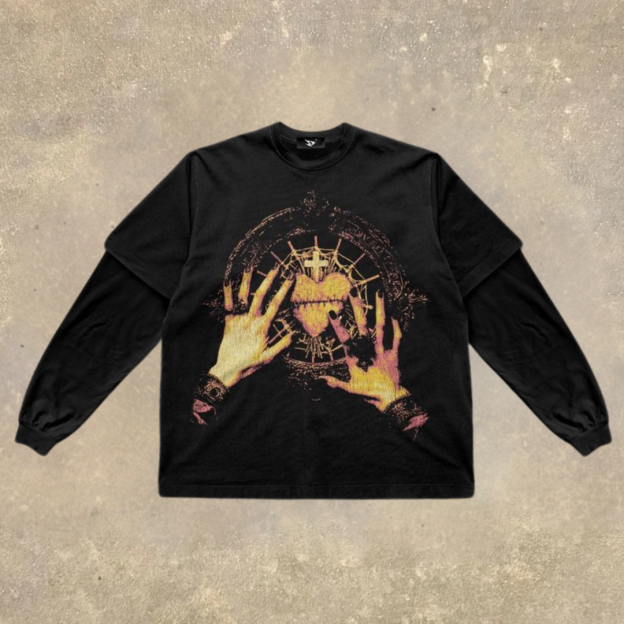 Men's Fake Two Dark Style Print Long Sleeve T-Shirt