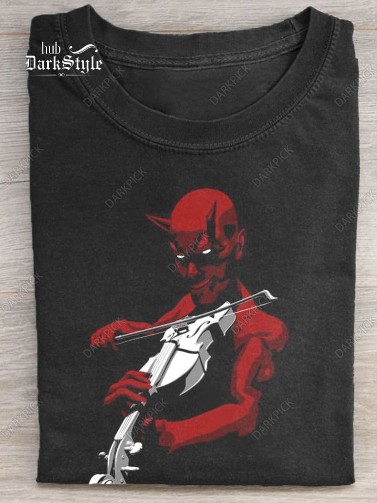 Unisex Devil Who Plays The Violin Printed Design T-shirt