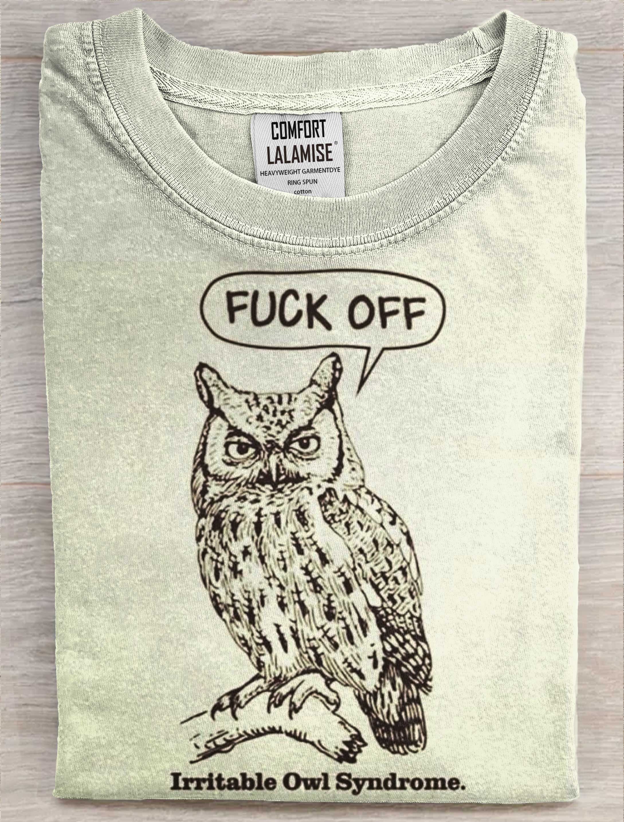 Fuck Off Funny Owl Art Print Casual Short Sleeve T-shirt