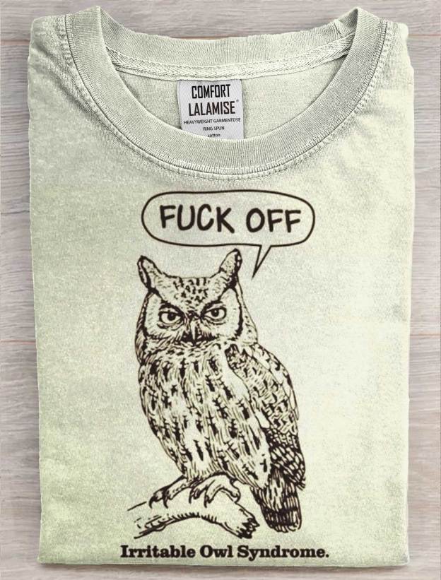 Fuck Off Funny Owl Art Print Casual Short Sleeve T-shirt