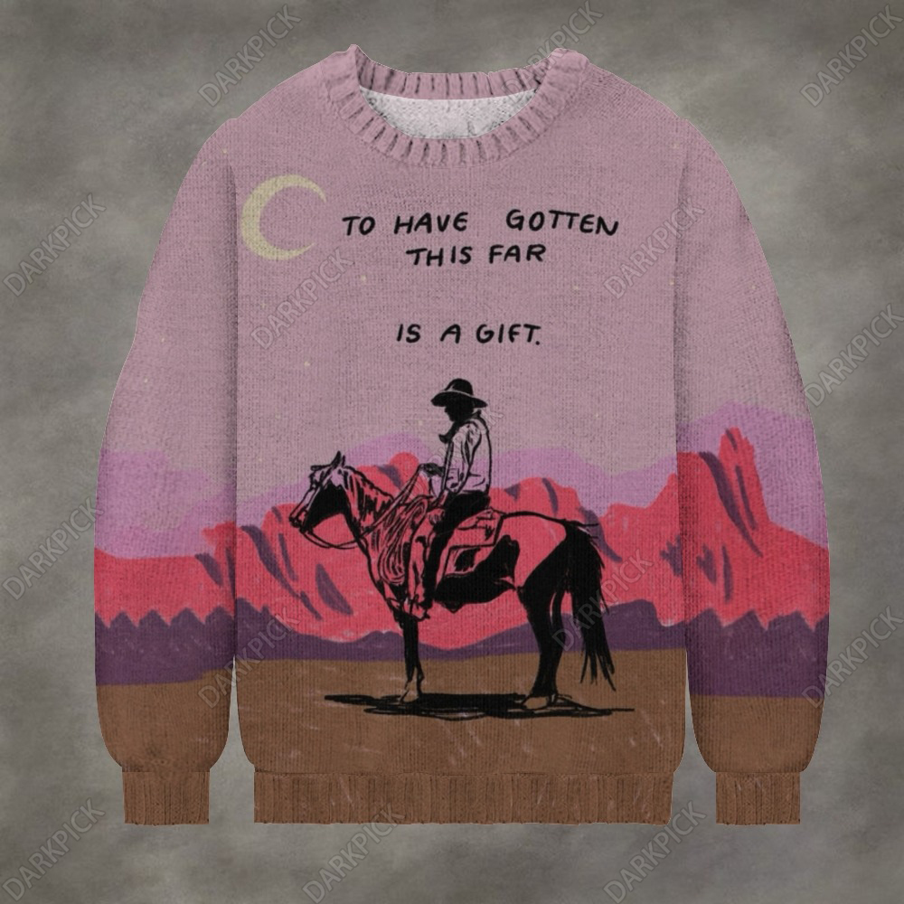 Western cowboy riding illustration Crew Neck Sweater