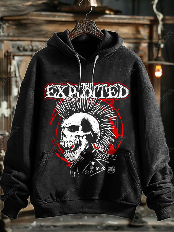 Fashion Neutral Punk Skull Patterned Hooded Sweatshirt