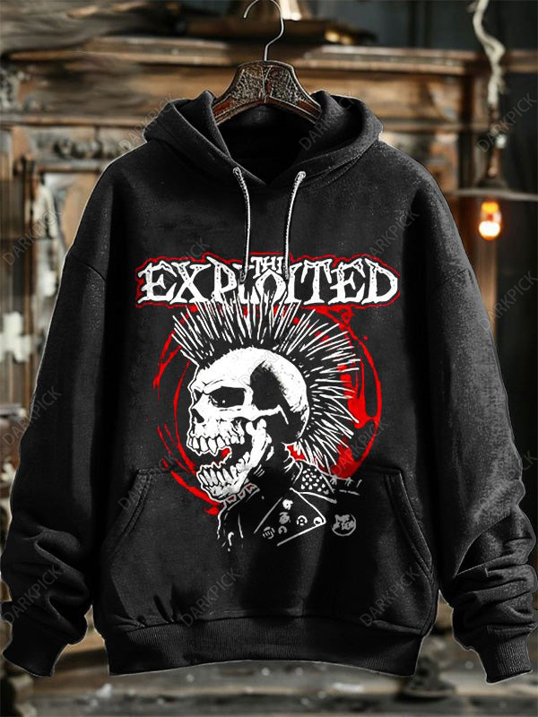 Fashion Neutral Punk Skull Patterned Hooded Sweatshirt