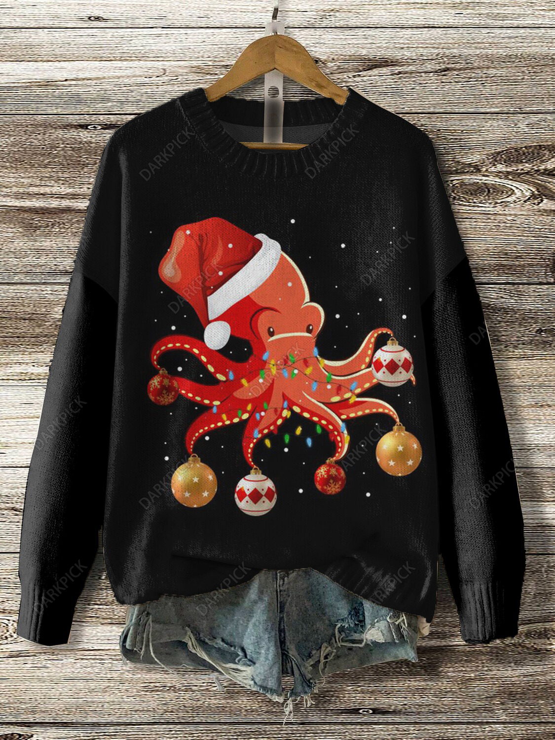 Women's Christmas Funny Octopus Print Knit Sweatshirt