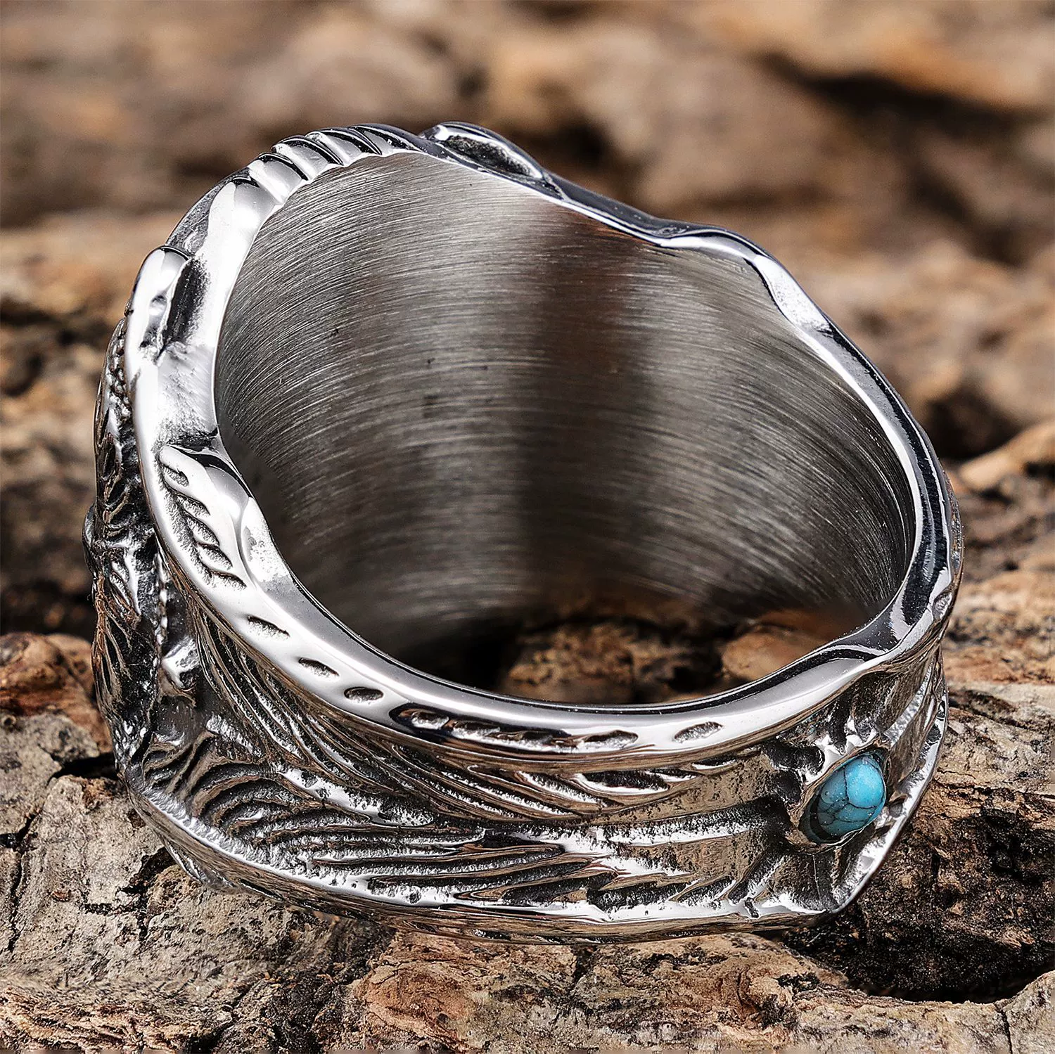 Turquoise Ring with Eagle Motif for Men