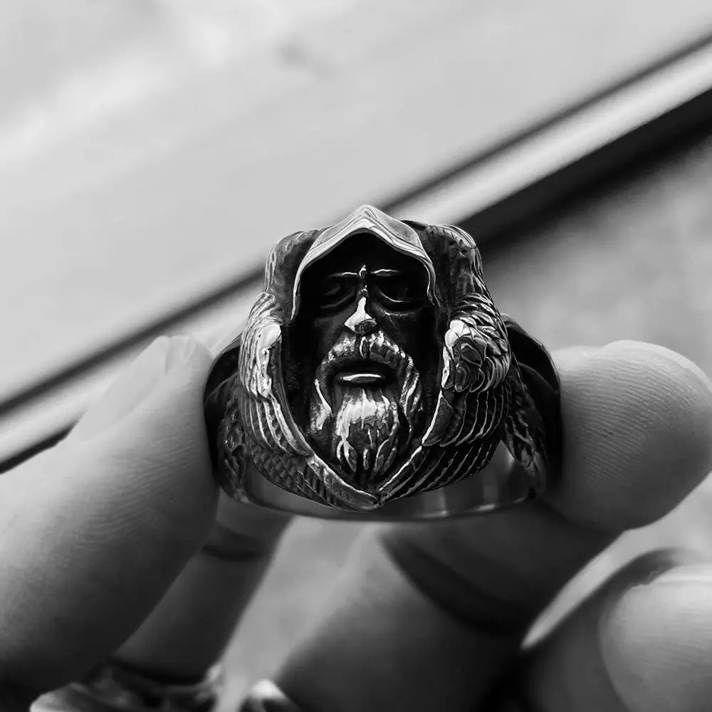 Mythology Odin Raven Wolf Stainless Steel Ring