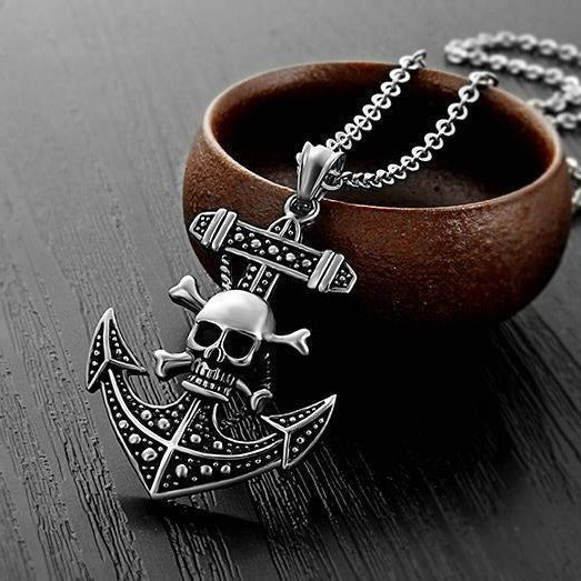 Men's One Piece skull anchor pendant necklace