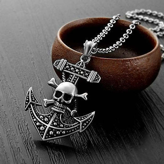 Men's One Piece skull anchor pendant necklace