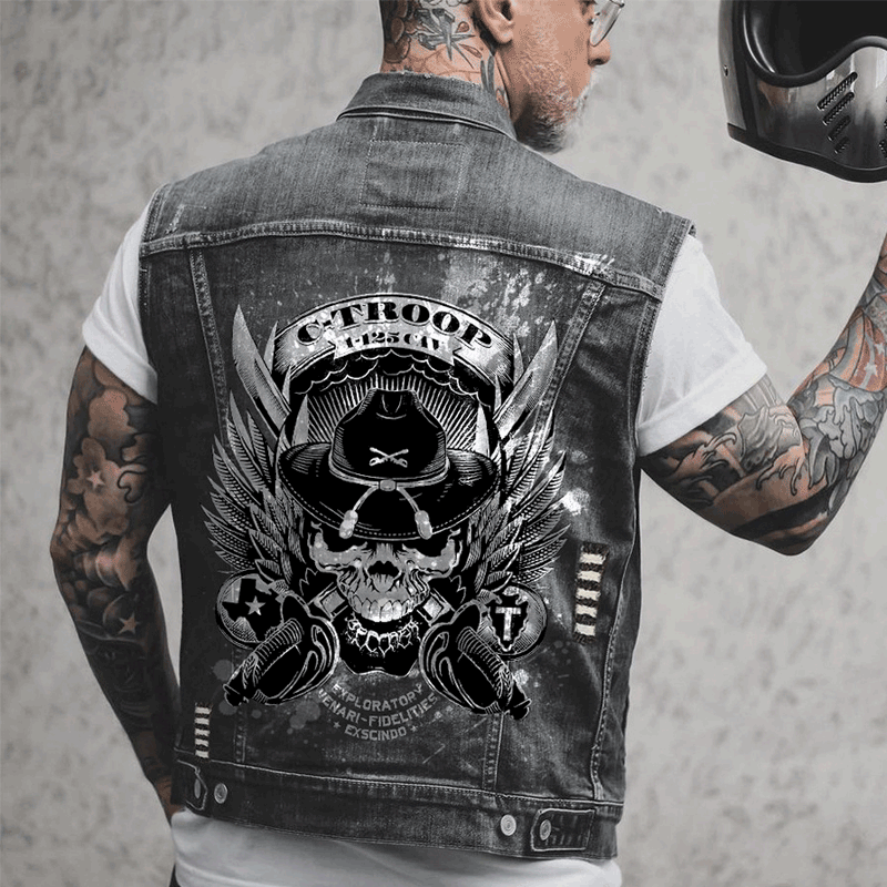 Denim Dagger Skull Sport Biker Vest