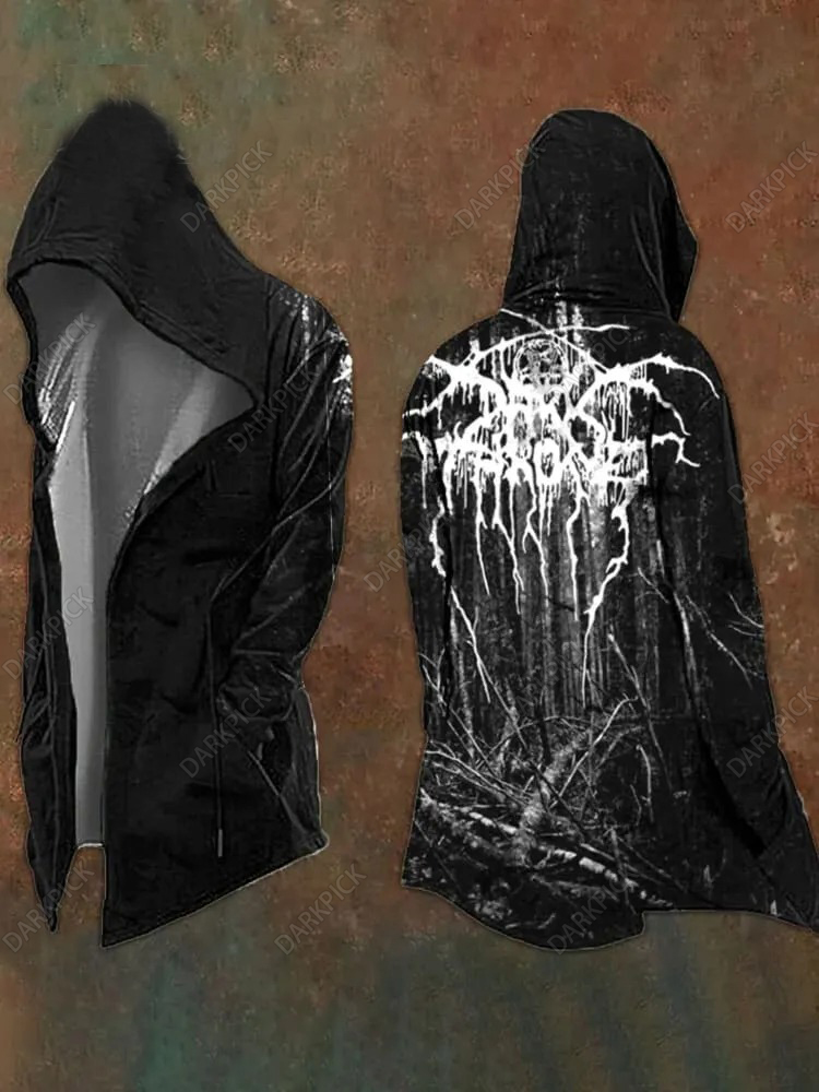 Men's Black Metal Deep Forest Art Print Casual Hoodie Jacket