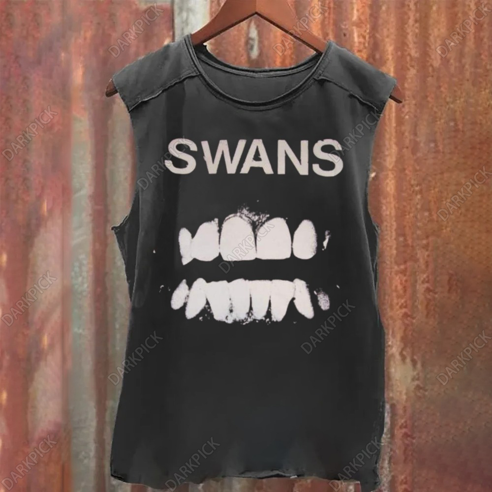 Unisex Vintage Washed Swans Band  Tank Top