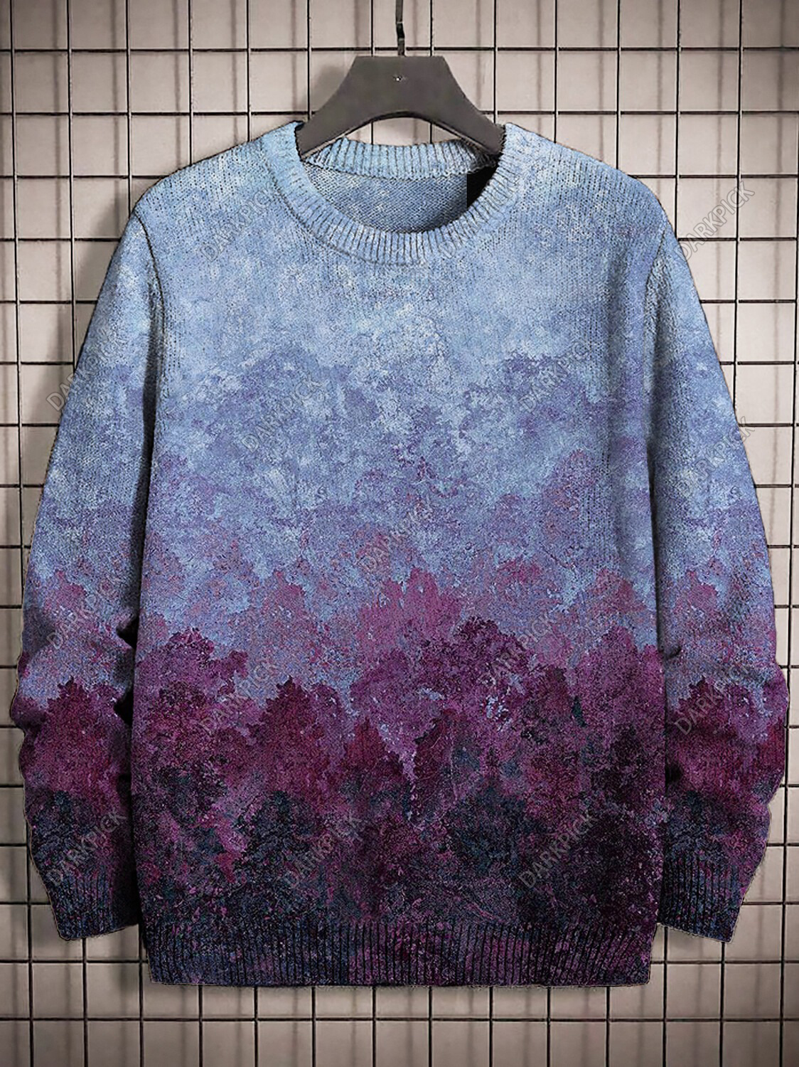 Men's Gradient Watercolor Art Print Knit Sweatshirt