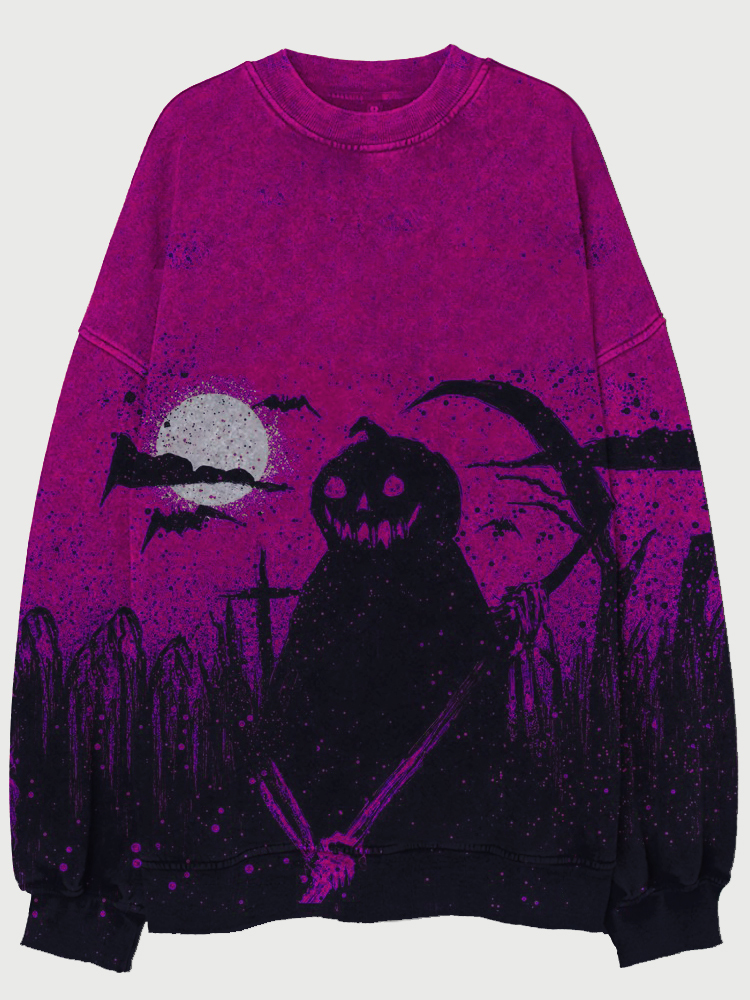 Vintage Halloween Pumpkin Ghost Art Washed Sweatshirt