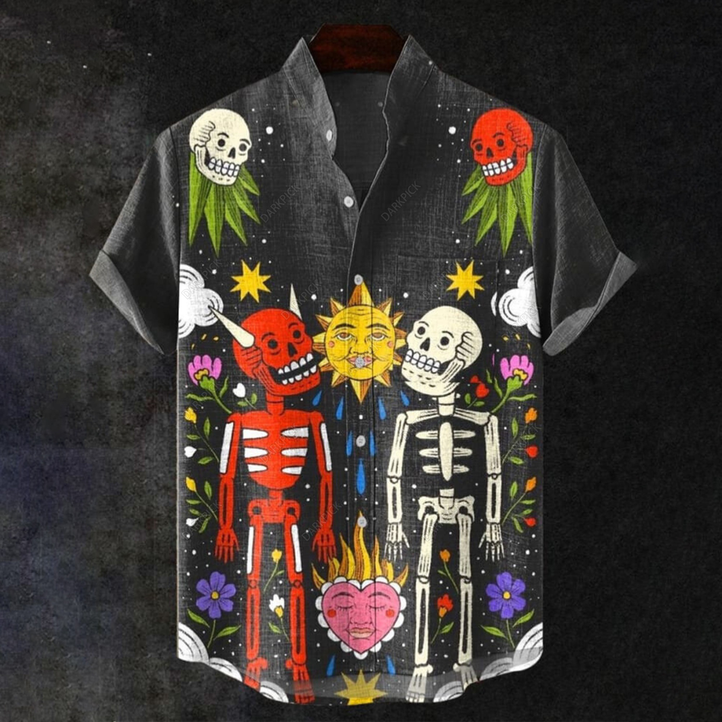 Gothic Skull Art Print Casual Cotton Shirt