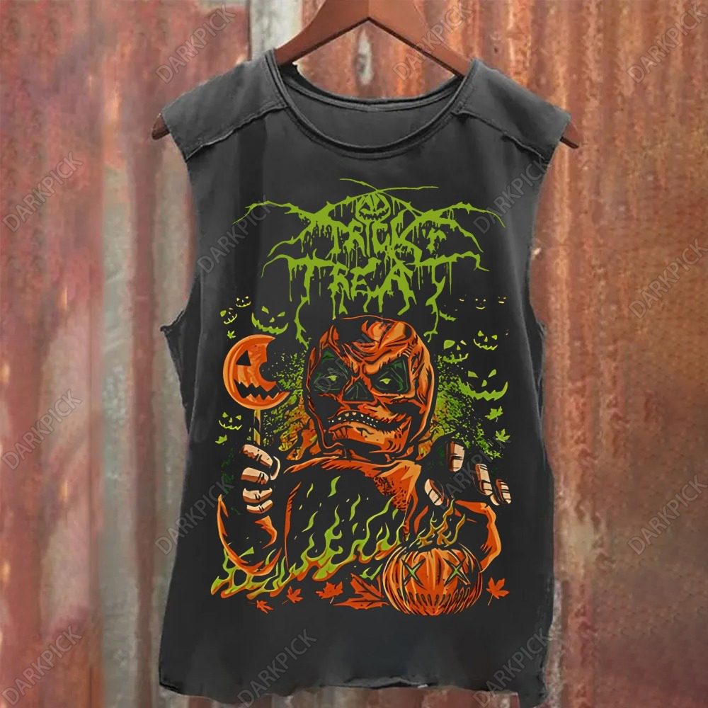 Unisex Vintage Washed Horror Movie Halloween Tank Top