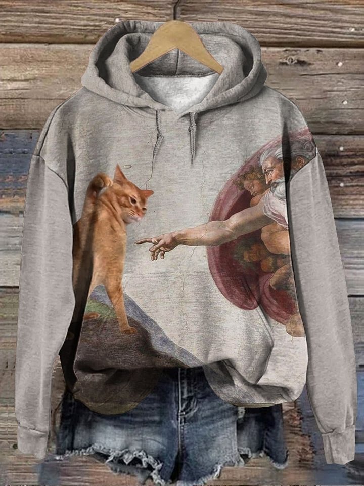 Vintage Funny Cat Art Print Casaul Short Sleeve T-shirt