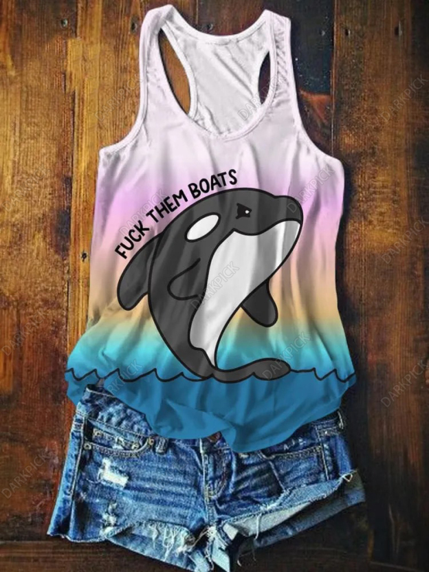 Dolphin Printed Casual Tank Top