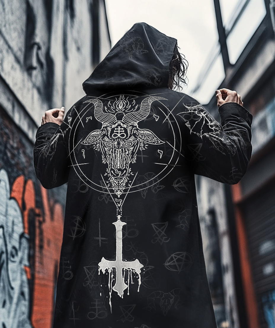 Men's Satanic Goat Skull Hooded Jacket