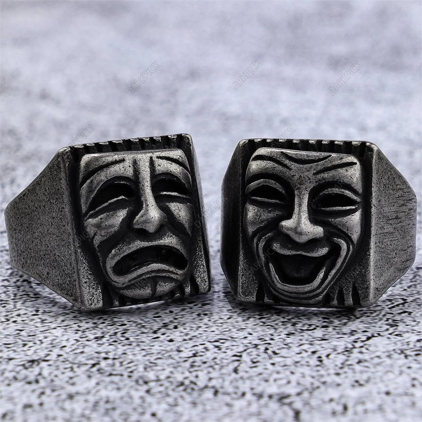 Comedy And Tragedy Masks Stainless Steel Ring
