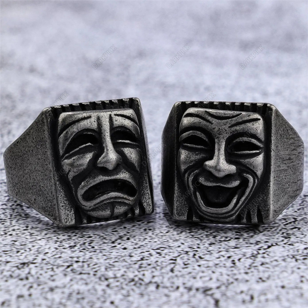 Comedy And Tragedy Masks Stainless Steel Ring