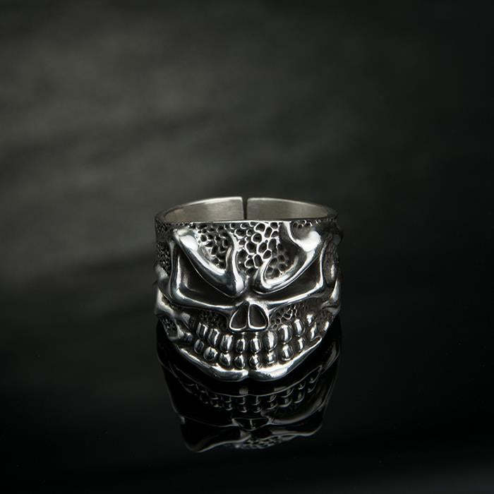 999 Fine Silver Gothic Angry Flame Skull Ring – darkpick