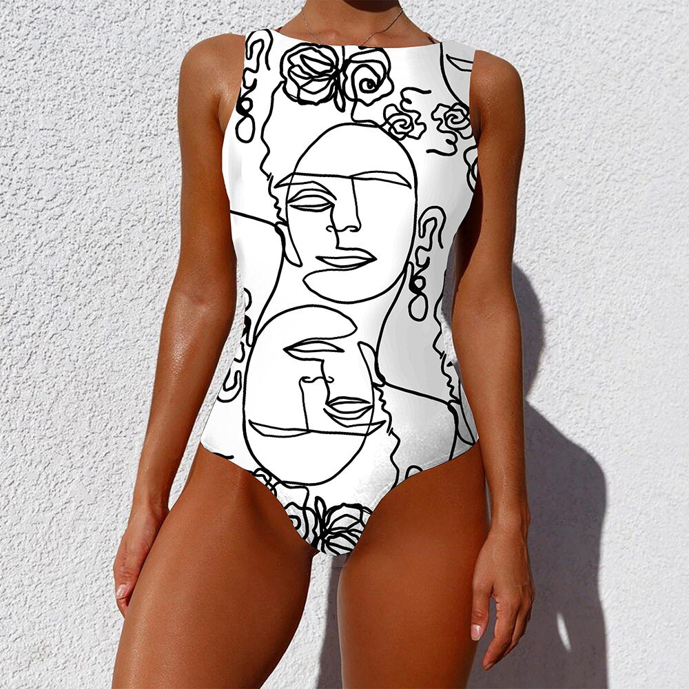 Print One Piece Swimsuit 2021 New Push Up Swimwear Women Vintage Retro Bathing Suits Bodysuit Beach Wear Backless Monokini
