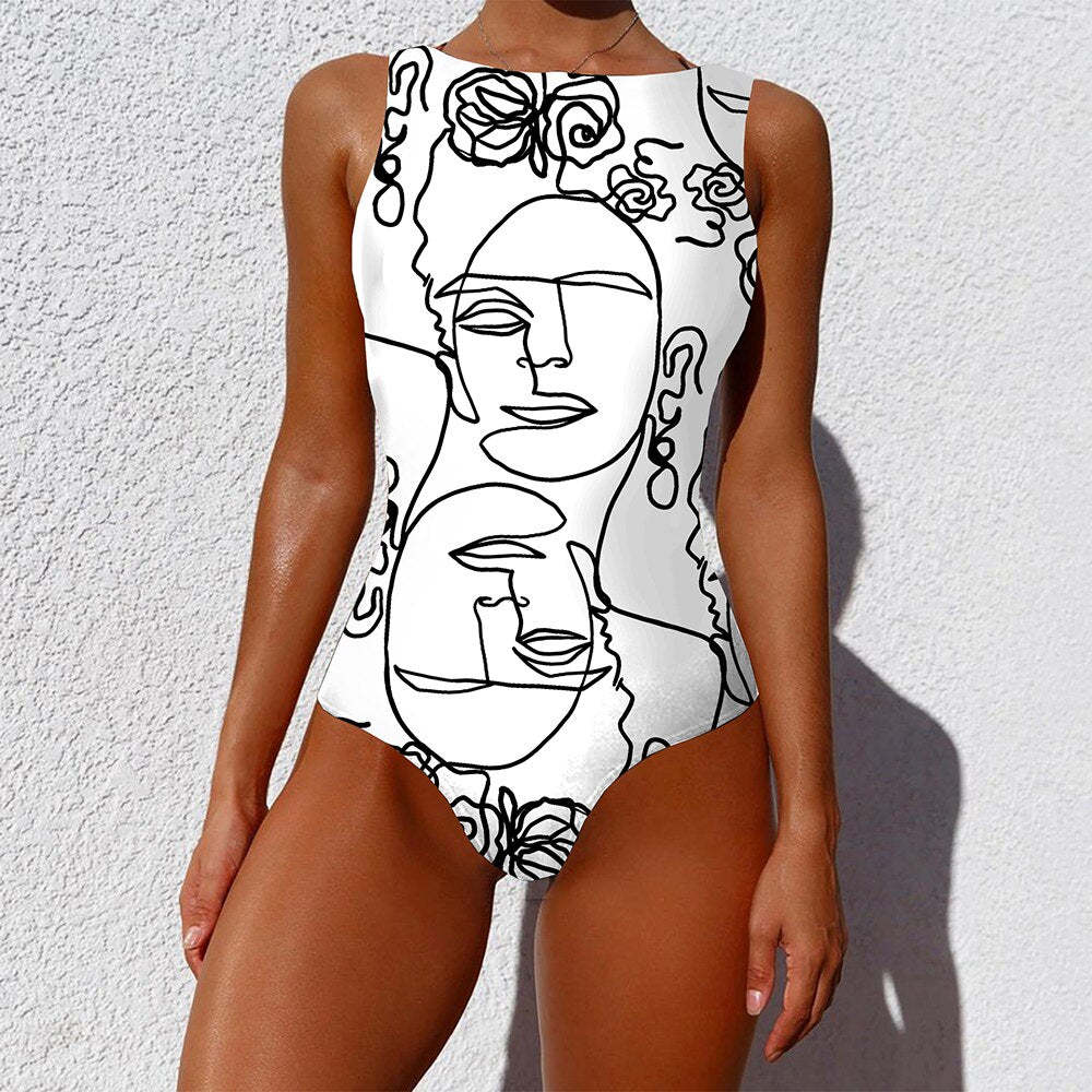 Print One Piece Swimsuit 2021 New Push Up Swimwear Women Vintage Retro Bathing Suits Bodysuit Beach Wear Backless Monokini