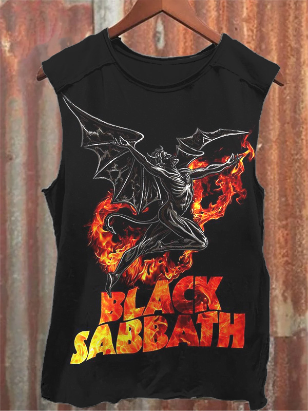 Stylish Black Sabbath Rock N' Roll Print Tank Top